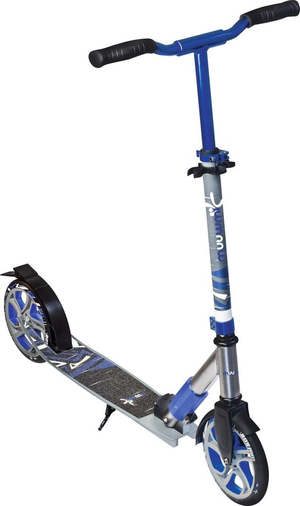 muuwmi Aluminium Scooter Deluxe – Tretroller, 205 mm, ABEC 7, , höhenverstellbar, Klappmechanismus, grau-blau