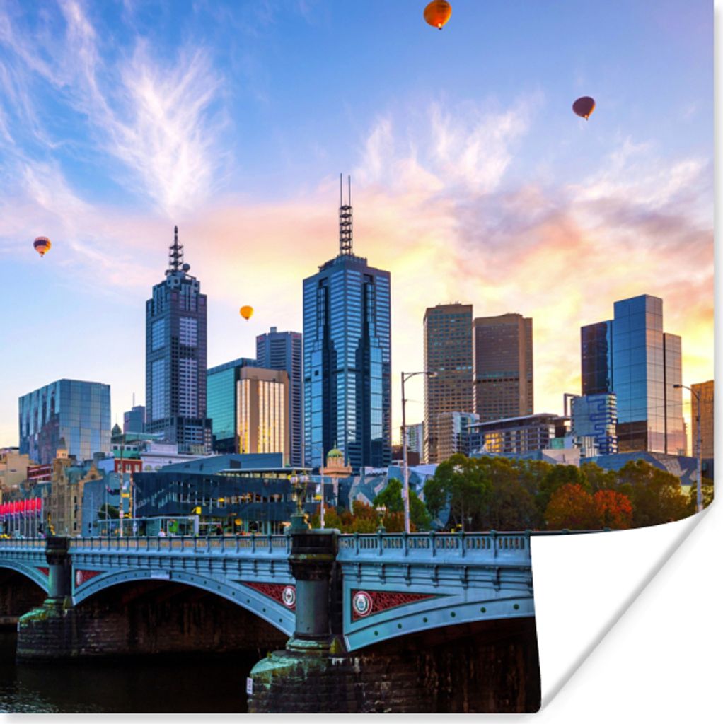 MuchoWow Poster Skyline - Heißluftballon - Stadt 50x50 cm - Wohnzimmerdekoration