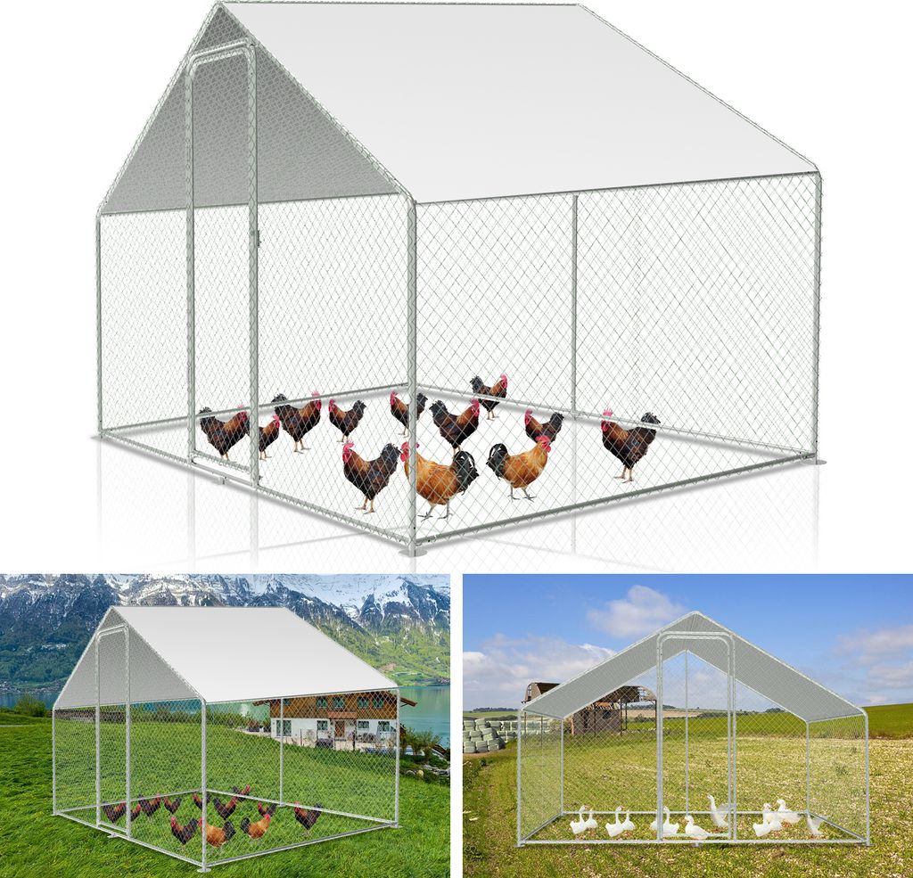 Freilaufgehege 3x2x2m - Metall Hühnerstall 6 m² mit Tür & Riegel