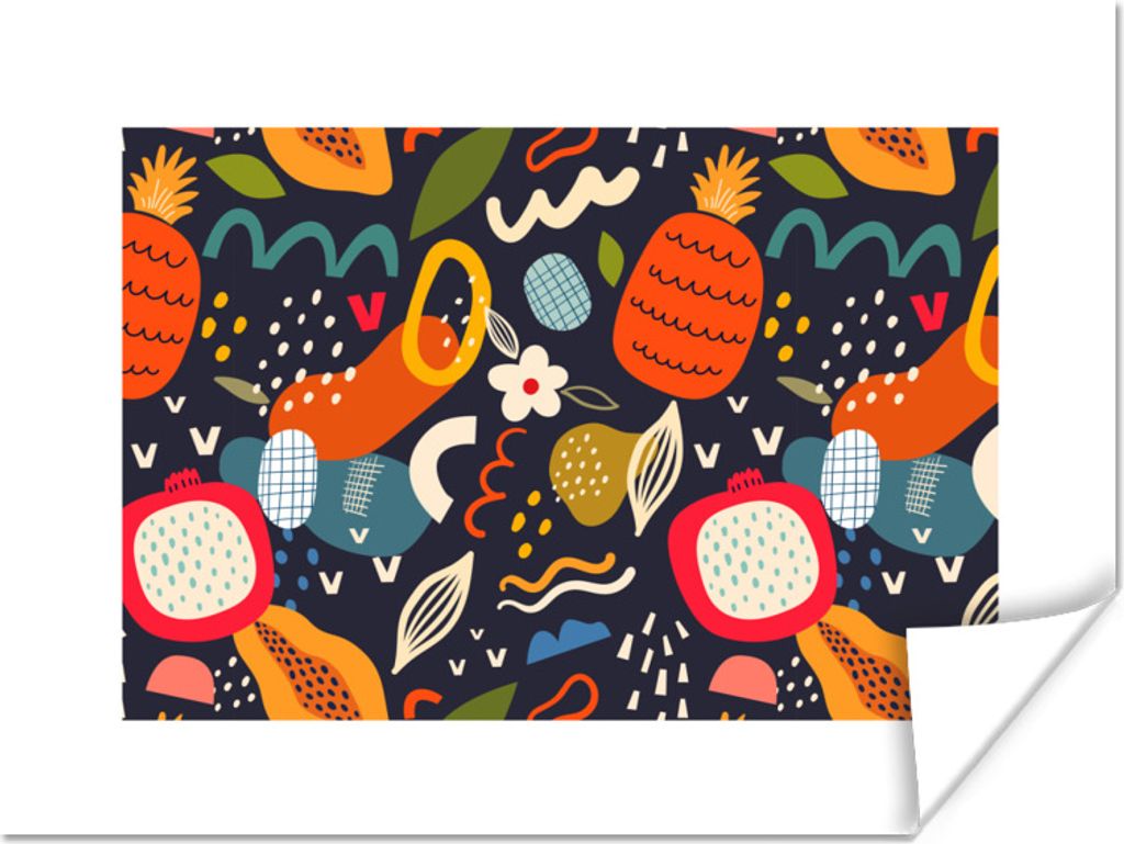 MuchoWow Poster Ananas - Obst - Blume - Birne 40x30 cm - Plakate für die Wände - Poster Wohnzimmer