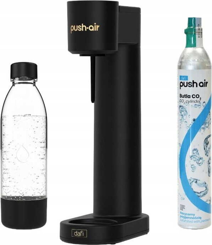 Dafi PushAir Kartuschensprudler mit CO2-Kartusche + 0,7l Flasche Schwarz und Gold