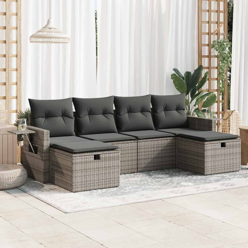 Eleganten-Stil 6-tlg. Garten-Lounge-Set mit Kissen Garten-Sofagarnitur, Outdoor Indoor, Grau Poly Rattan Gartenmöbel-Sets CHY41210071