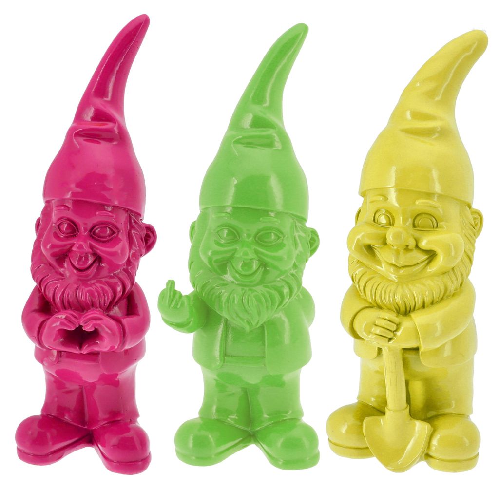 XXL Gartenzwerg 3er Set Polyresin pink gelb grün 20x60x16cm Produktbild 