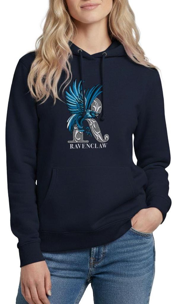 Spreadshirt Harry Potter Ravenclaw Silver Monochrom Damen Hoodie, M, Navy