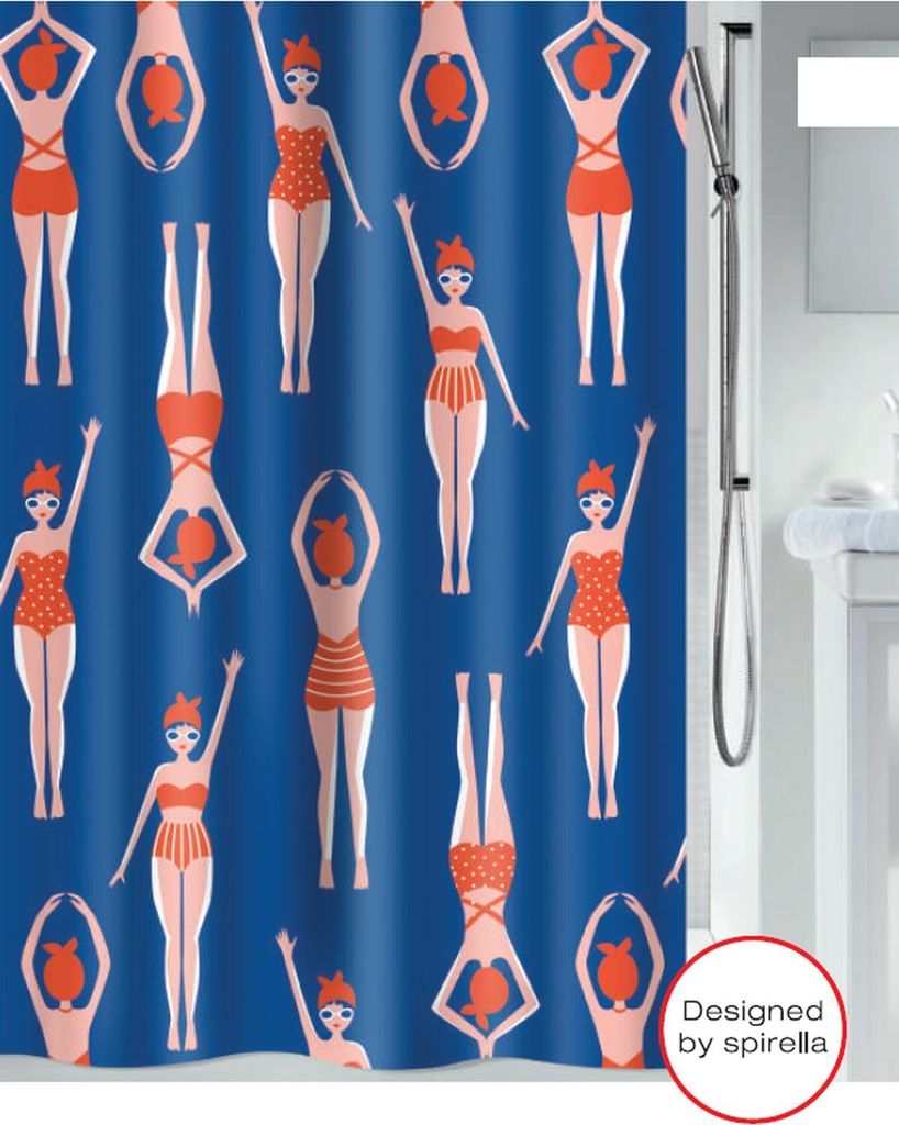 Spirella Anti-Schimmel Duschvorhang - Anti-Bakteriell, waschbar, wasserdicht, Polyester, „Baigneuses“ 180x200cm blau rot