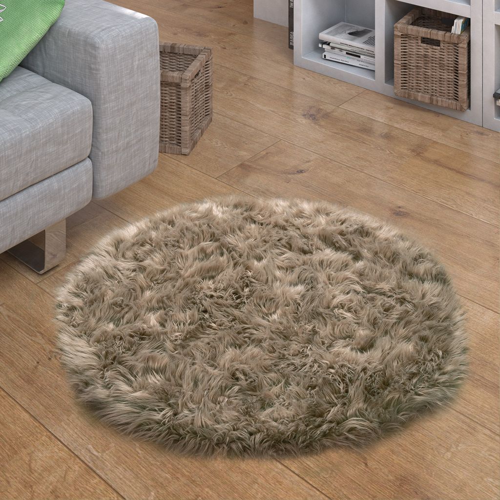 Kunstfell Fellteppich Imitat Sitzkissen Herzform Rund Verschiedene Formen, Beige Grösse Ø 120 cm Rund