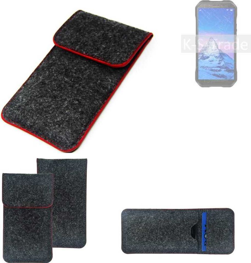 K-S-Trade Handy Schutz Hülle kompatibel mit Doogee S61 Schutzhülle Handyhülle Filztasche Pouch Tasche Case Sleeve Filzhülle dunkelgrau roter Rand