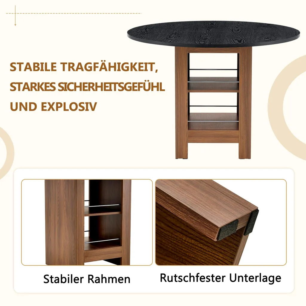 Table ronde aspect noyer Ø 100 cm avec étagère, structure métal noir - 7