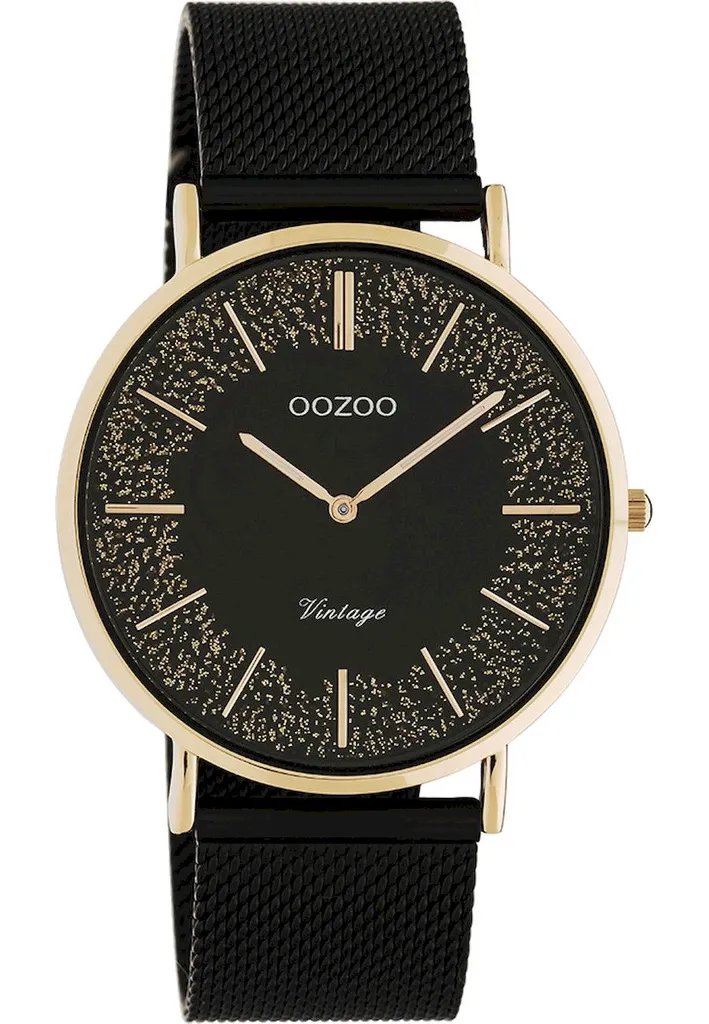 OOZOO Orologio da polso vintage da donna nero/oro rosa C20142