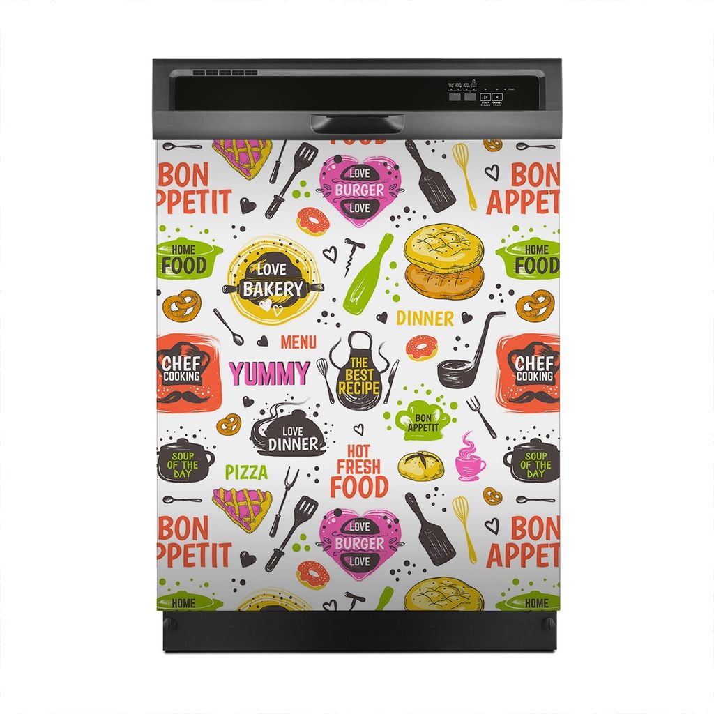 Magnete Dekorative 60x70 cm Küche Magnetmatte Spülmaschine - Doodle Lebensmittel Muster
