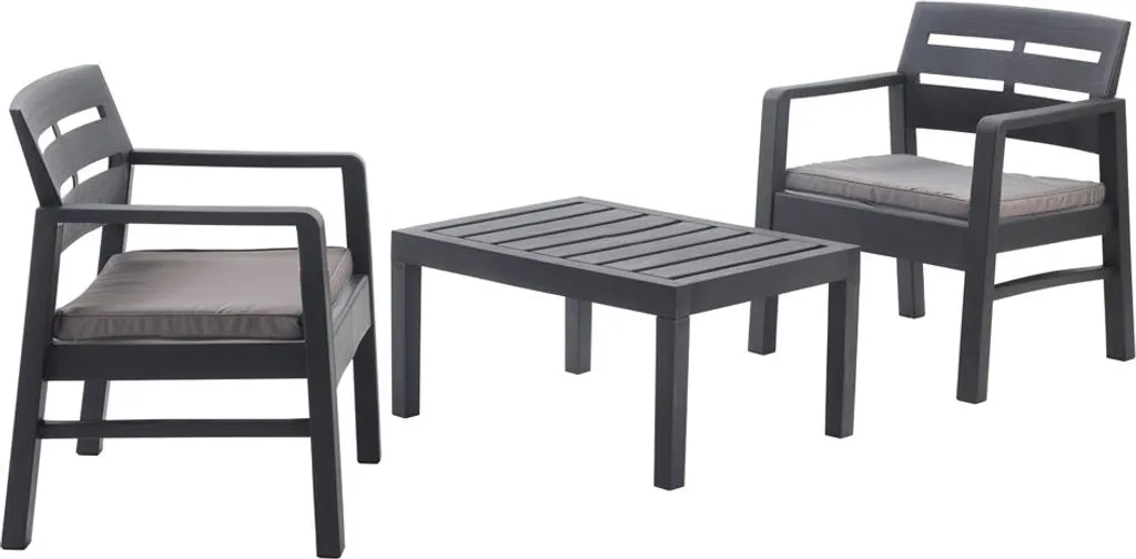 Petit salon de balcon Lombok 2 places anthracite : fauteuils et table