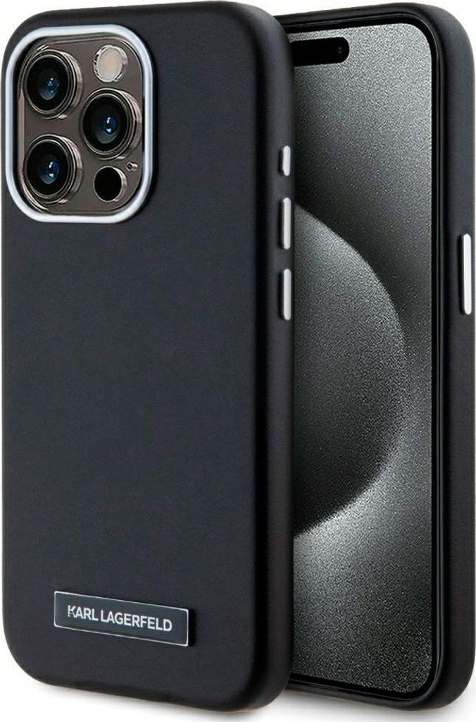 Karl Lagerfeld FW Metallplatte MagSafe Apple iPhone 15 Pro schwarz