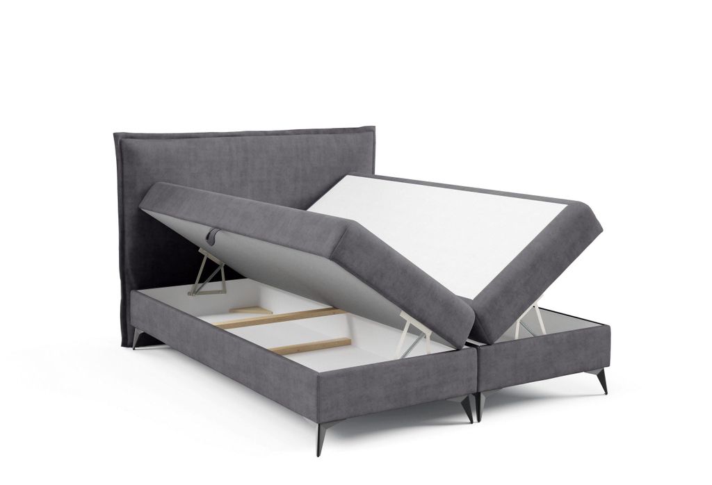 Boxspringbett 200 cm x 200 cm K16 SLIM mit Bettkasten, Samt Element 25, Bonellfederkern H3, Massivholz, gepolstertes Kopfteil, LieferungAufbauservi