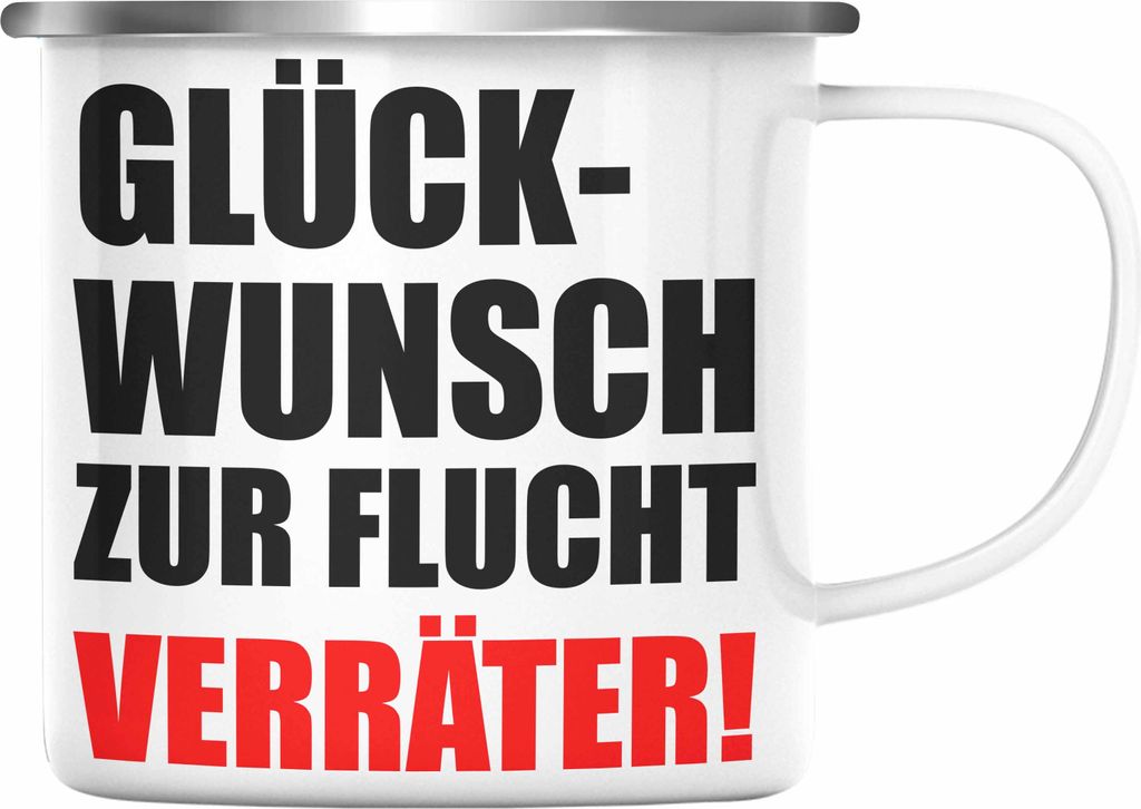 Trendation - Jobwechsel Emaille Emaille Tasse Geschenk Kollegin Kollege Lustig Abschiedsgeschenk Sprüche Glückwunsch Zur Flucht (Silber)