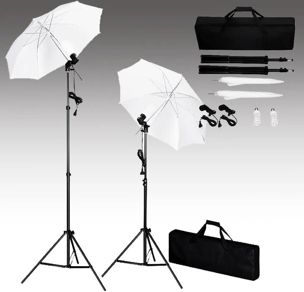 Kit éclairage studio anti-ombres avec parapluies de diffusion et pieds