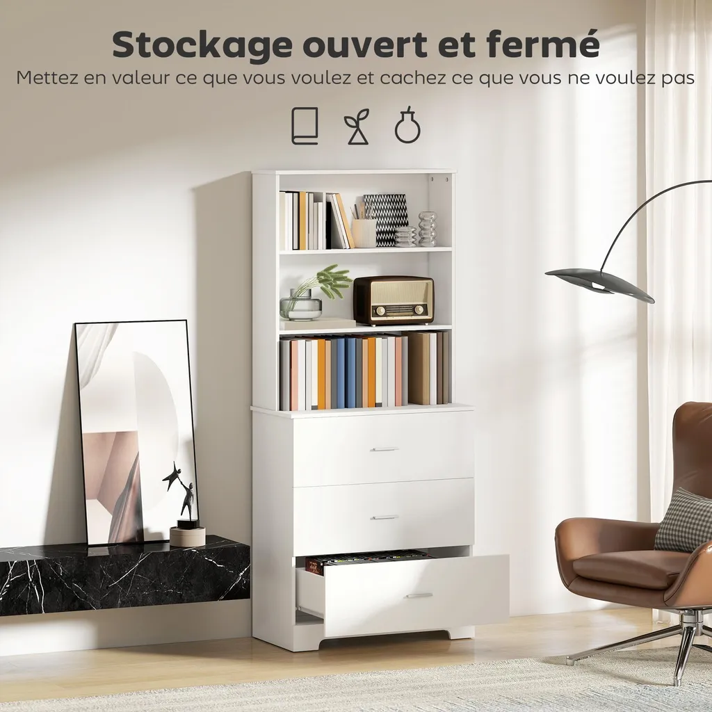 Étagère de bureau blanche avec tiroirs pour dossiers et décoration - 6
