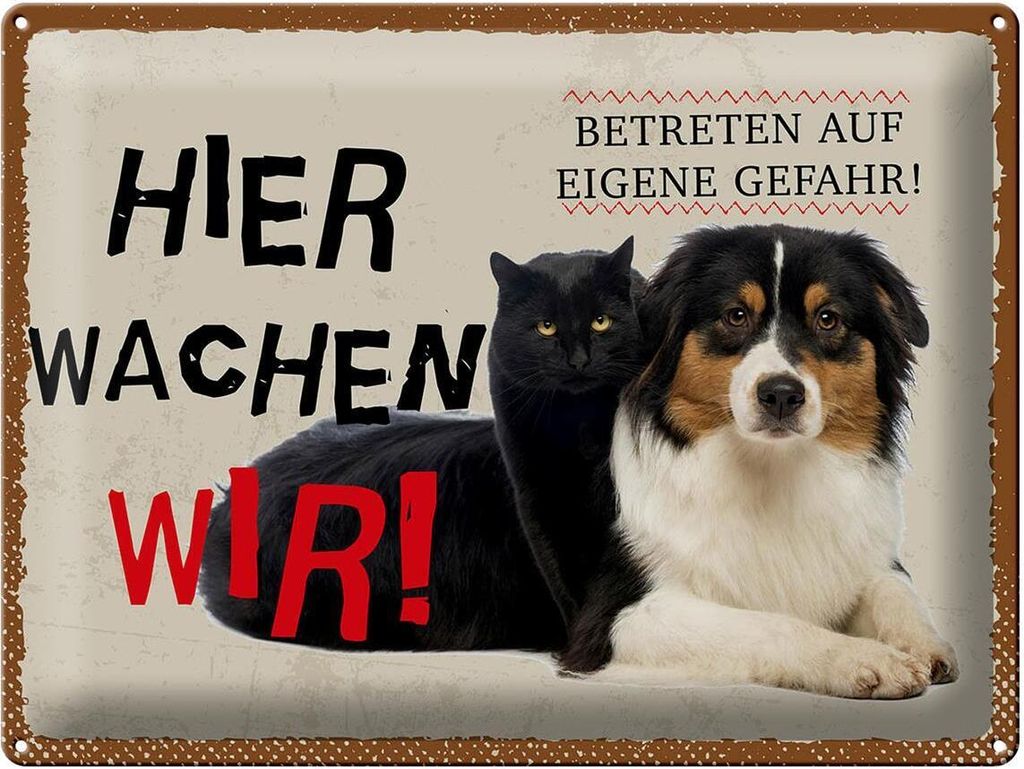 Blechschild Hinweis Hier wachen unsere Hunde, 40 x 30 cm, Blechschilder Tiere Achtung
