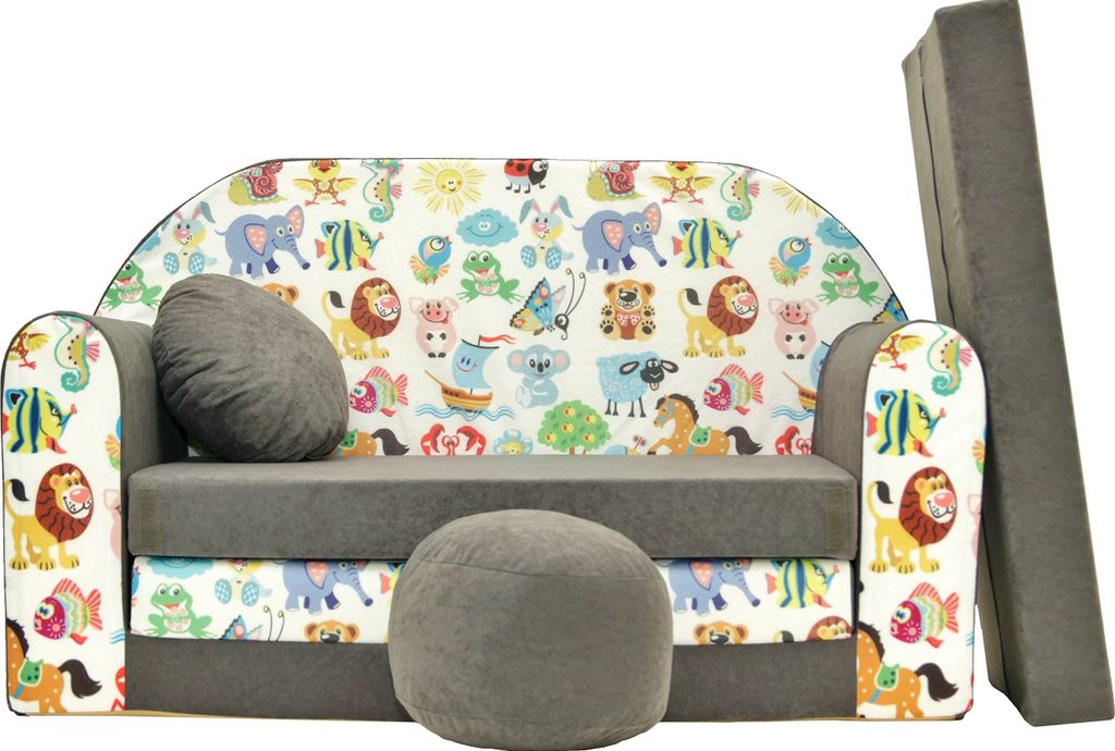Kindersofa Schlafsofa 3in1 Velo Spielsofa für Kinder Sofa zum Aufklappen Funzy Kindercouch mit Schlaffunktion verschiedene Muster Grau Rosa Grün ...