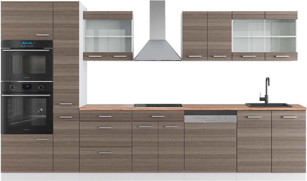 Küchenzeile Vicco R-Line Edelgrau/Weiß 350 cm mit Hochschrank, AP Eiche, Model 42711