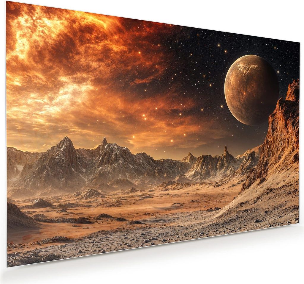 Glasbild 120x80cm in XXL für Wohnzimmer, Schlafzimmer Motiv Fremder Planet