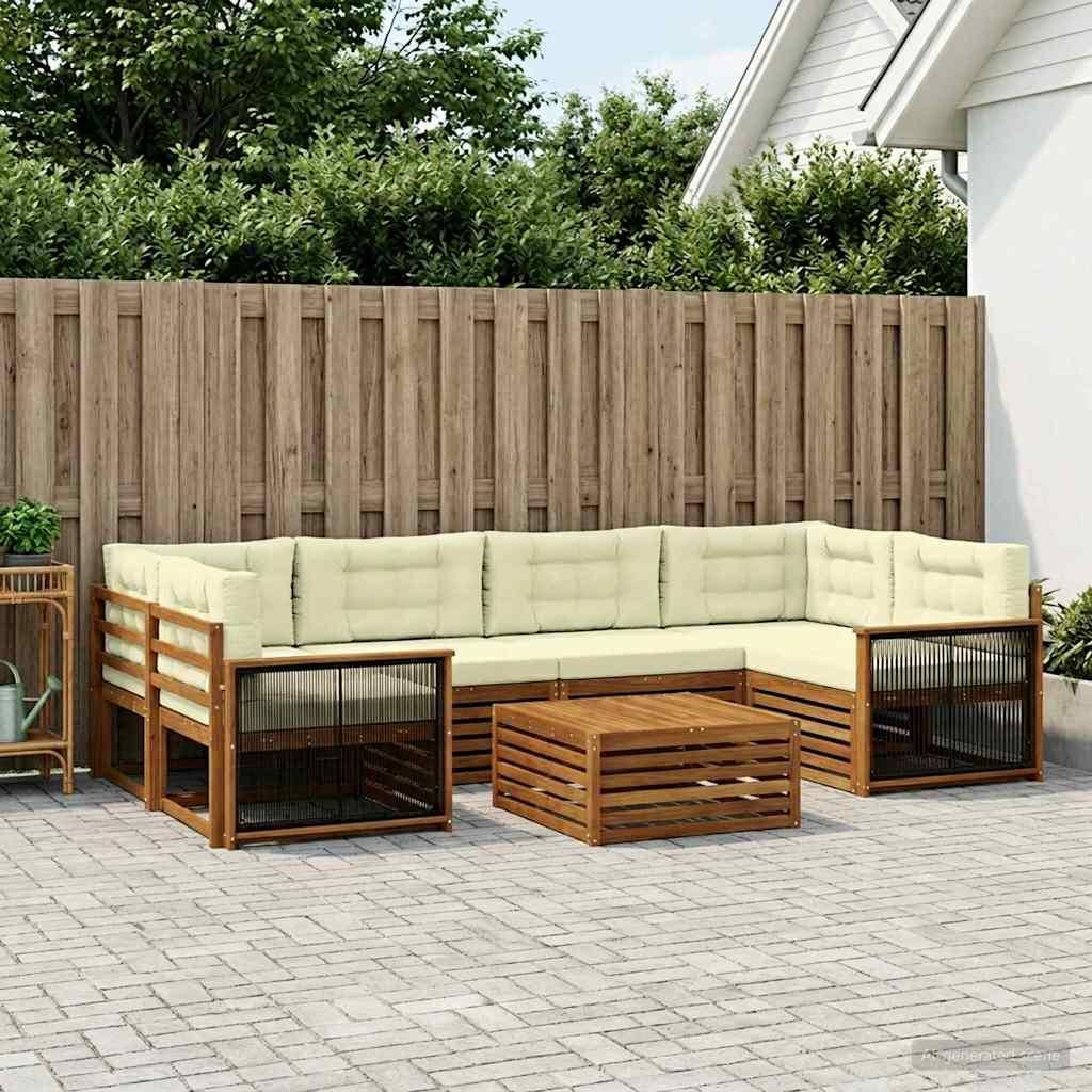 Möbel Outdoor-Sofagarnitur mit Kissen 7 pcs Natur und CremeGartensofas - Gartensofas c1133