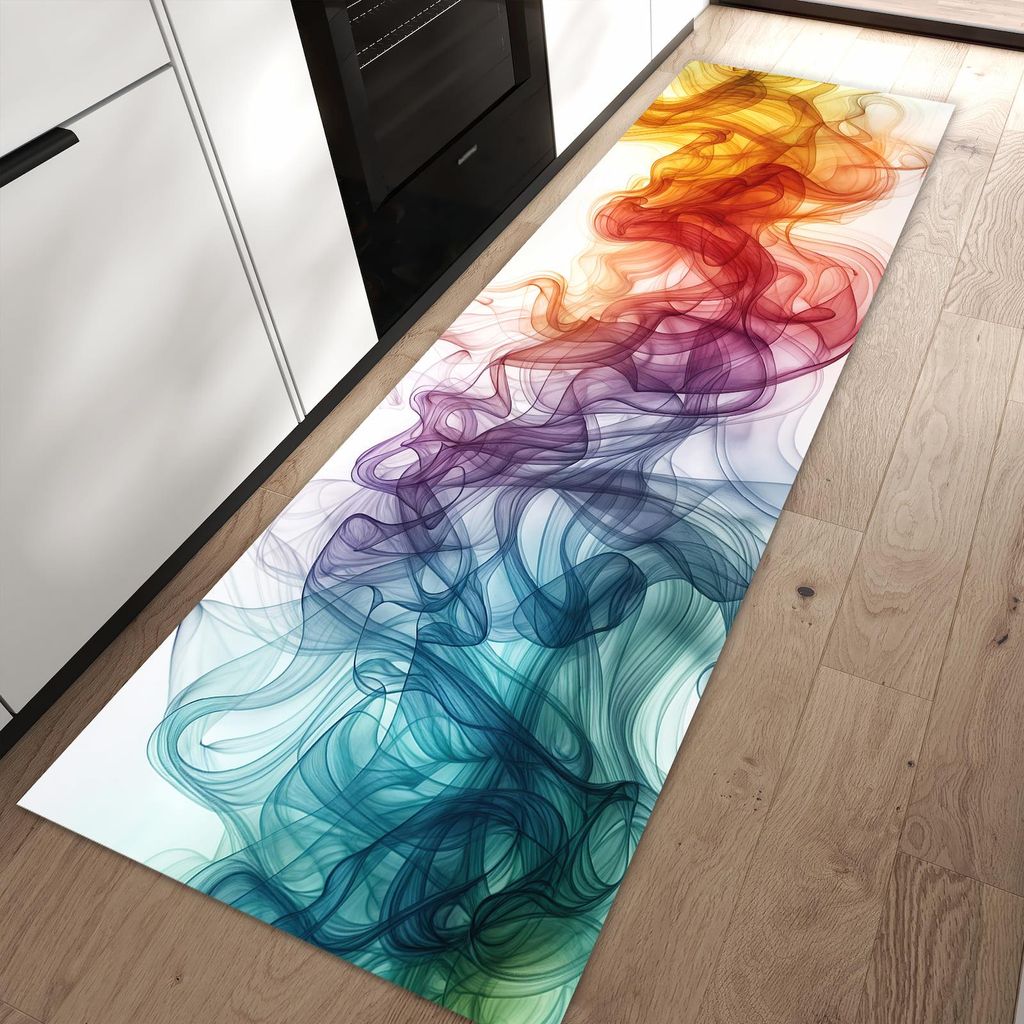 Küchenteppich 60x90cm rutschfest & abwischbar PVC Läufer - Bunte Wirbel