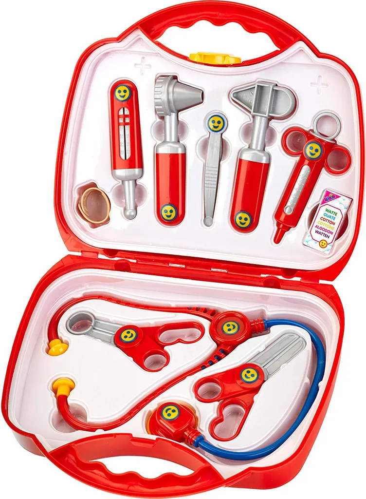 Mallette de médecin rouge et gris avec instruments de secours complets