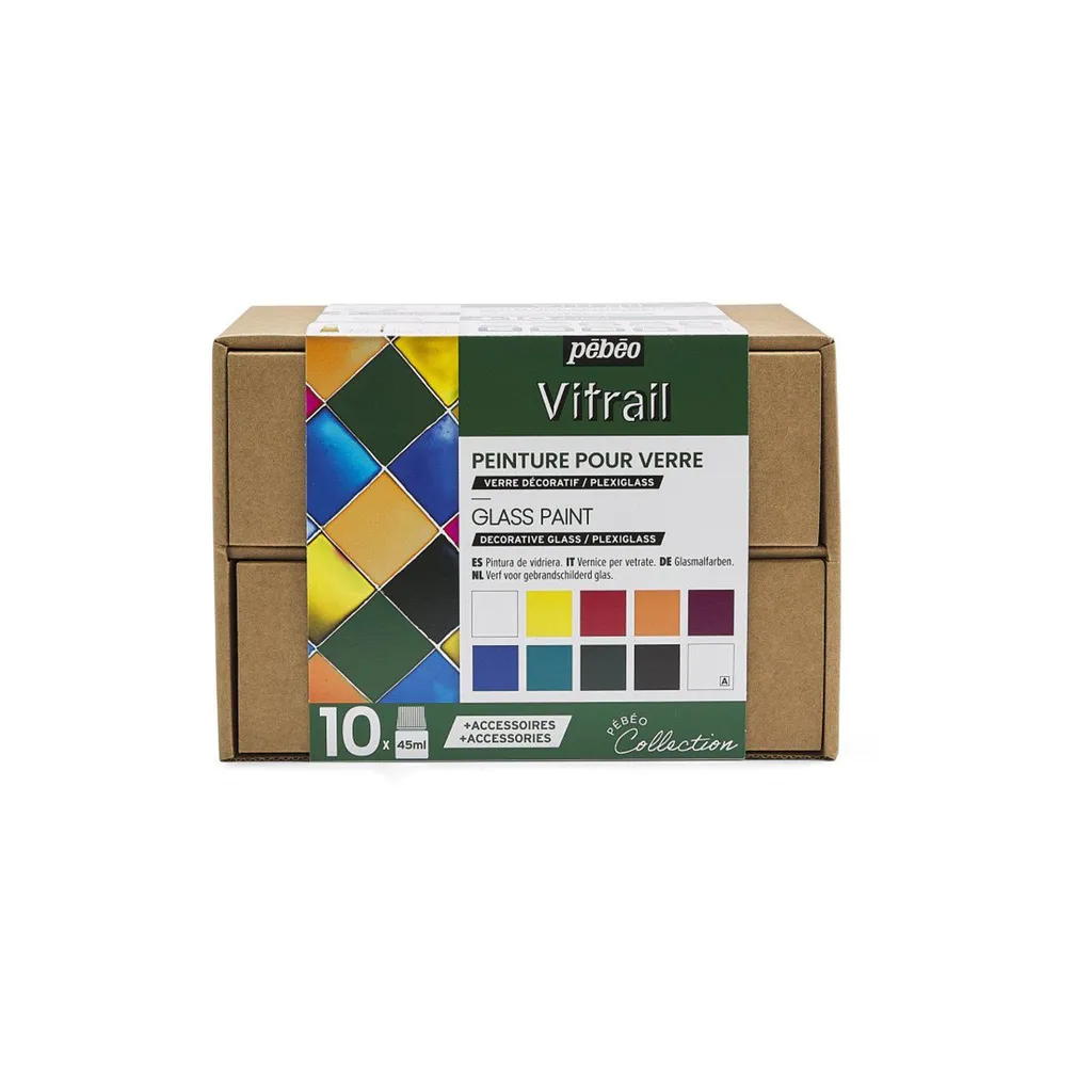Coffret Peinture Vitrail Pébéo 10 couleurs transparentes et brillantes