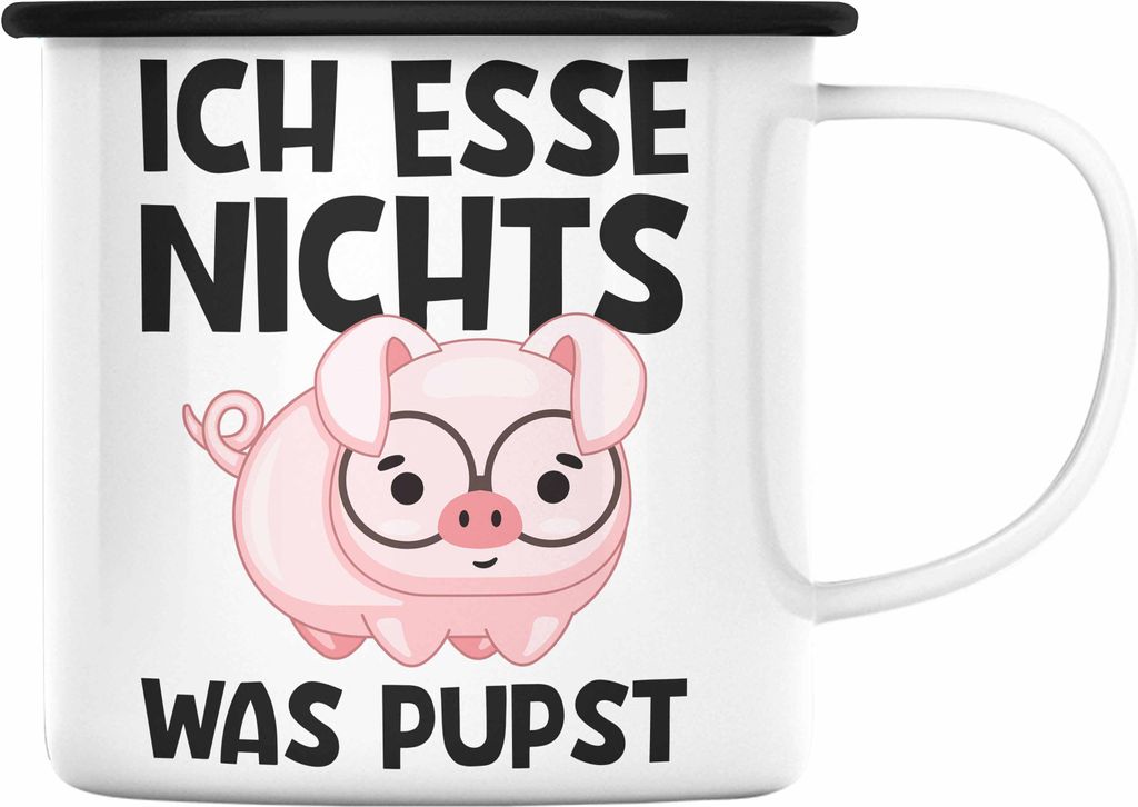 Trendation - Veganer Geschenk Lustige Emaille Tasse Vegetarier Geschenkidee Emaille Tasse Lustig für Geschenkset oder Geschenkbox (Schwarz)