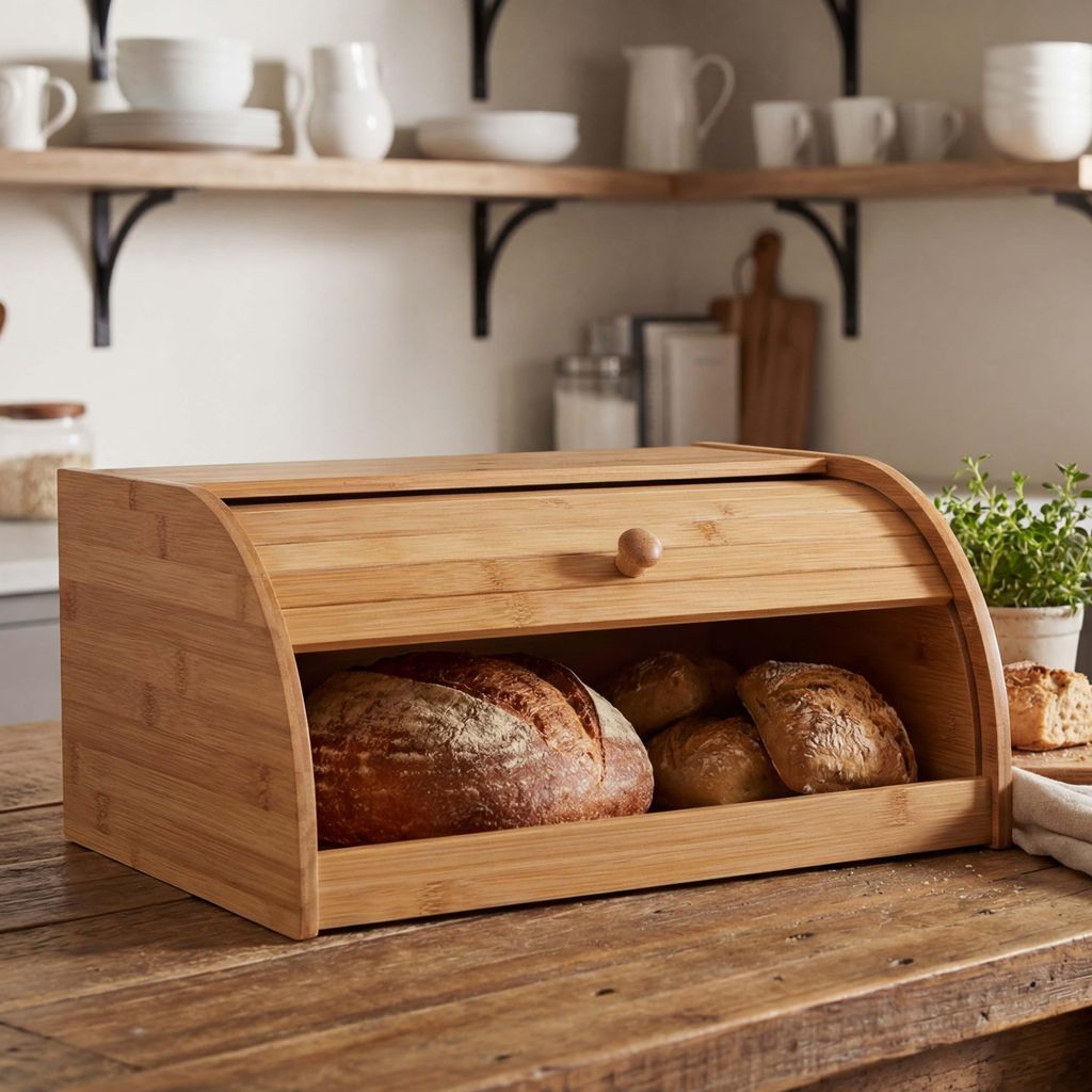 Brotkasten MCW-B80, Brotkiste Brotbehälter Brotkorb Brotaufbewahrung, Bambus Rolldeckel 17x40x28cm, ohne Schublade