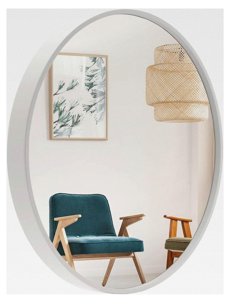 Runder Wandspiegel 60 cm mit elegantem Holzrahmen in Weiß