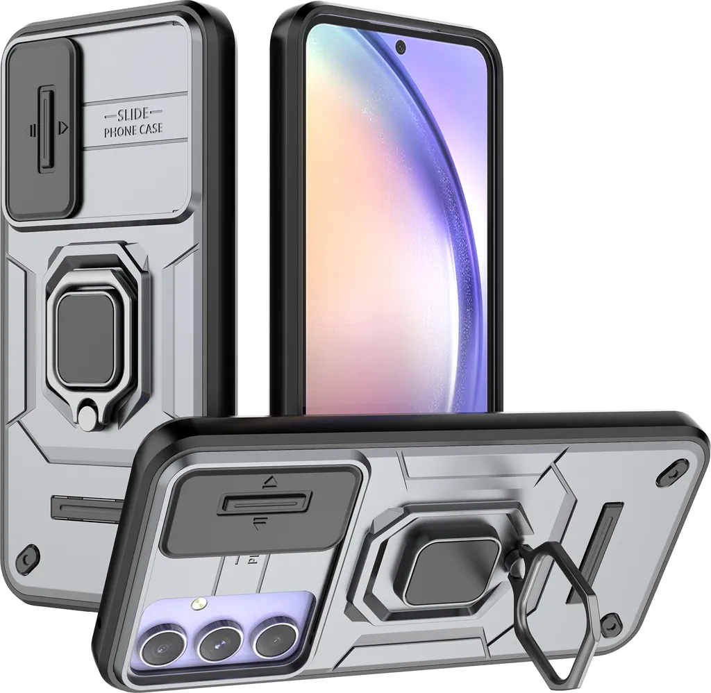 Cover Rugged Samsung A54 5G Grigio con Supporto Anello e Slide Camera