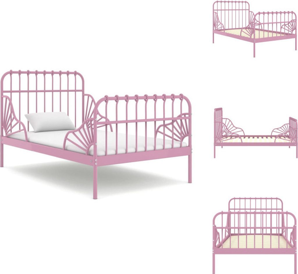 vidaXL Ausziehbett Rosa Metall 80x130/200 cm - Betten & Bettgestelle