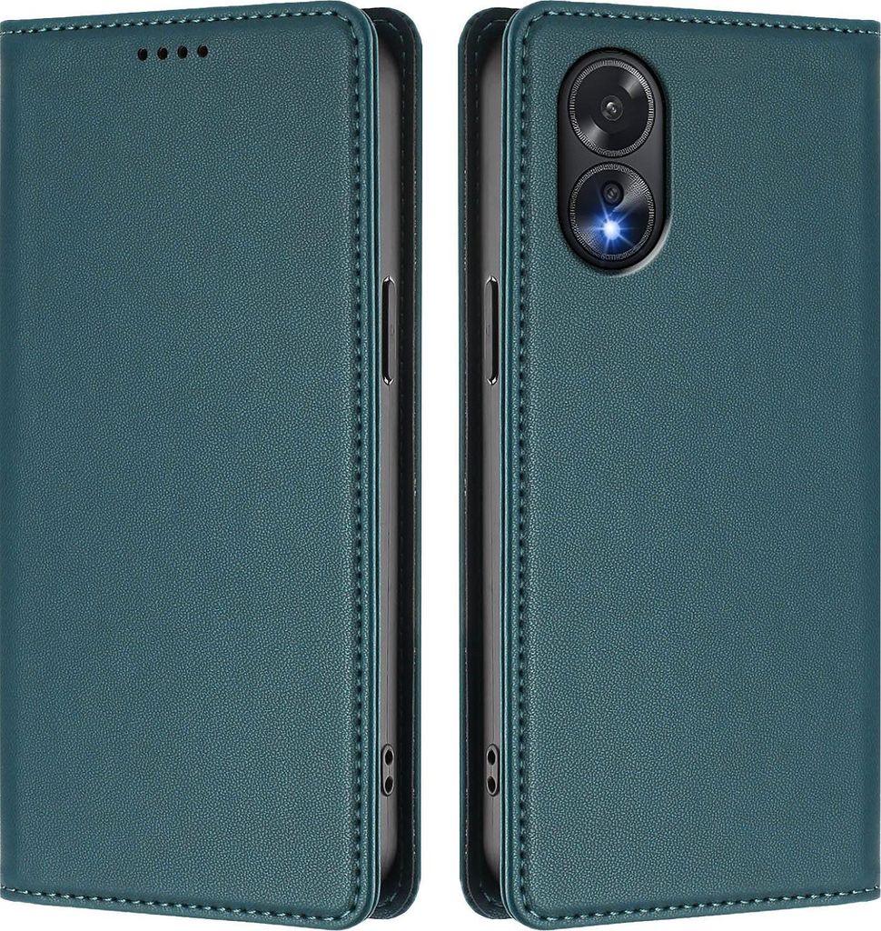 Handyhülle für Oppo A18 /Oppo A38, Kunstleder Klapphülle Stoßfeste Magnetische Hülle mit Ständer Grün