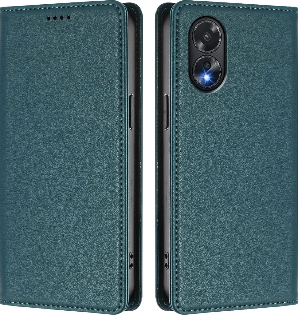 Custodia per telefono cellulare per Oppo A18 / Oppo A38, custodia magnetica antiurto in Finto cuoio Flip Cover con supporto verde