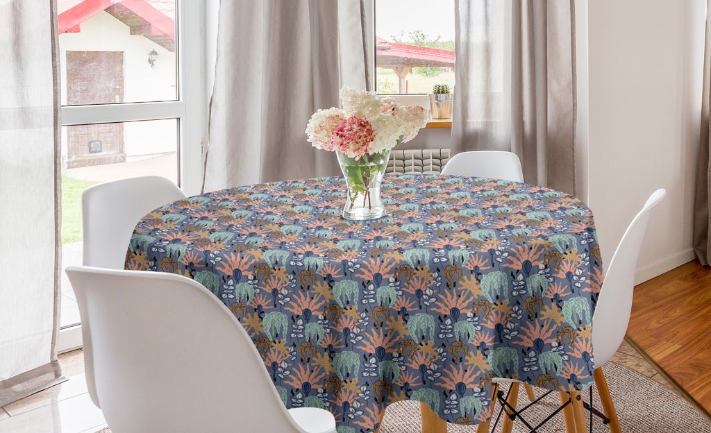 ABAKUHAUS Botanik Runde Tischdecke, Retro Blätter und Pflanzen Kunst, Kreis Tischdecke Abdeckung für Esszimmer Küche Dekoration, 150 cm, Mehrfarbig
