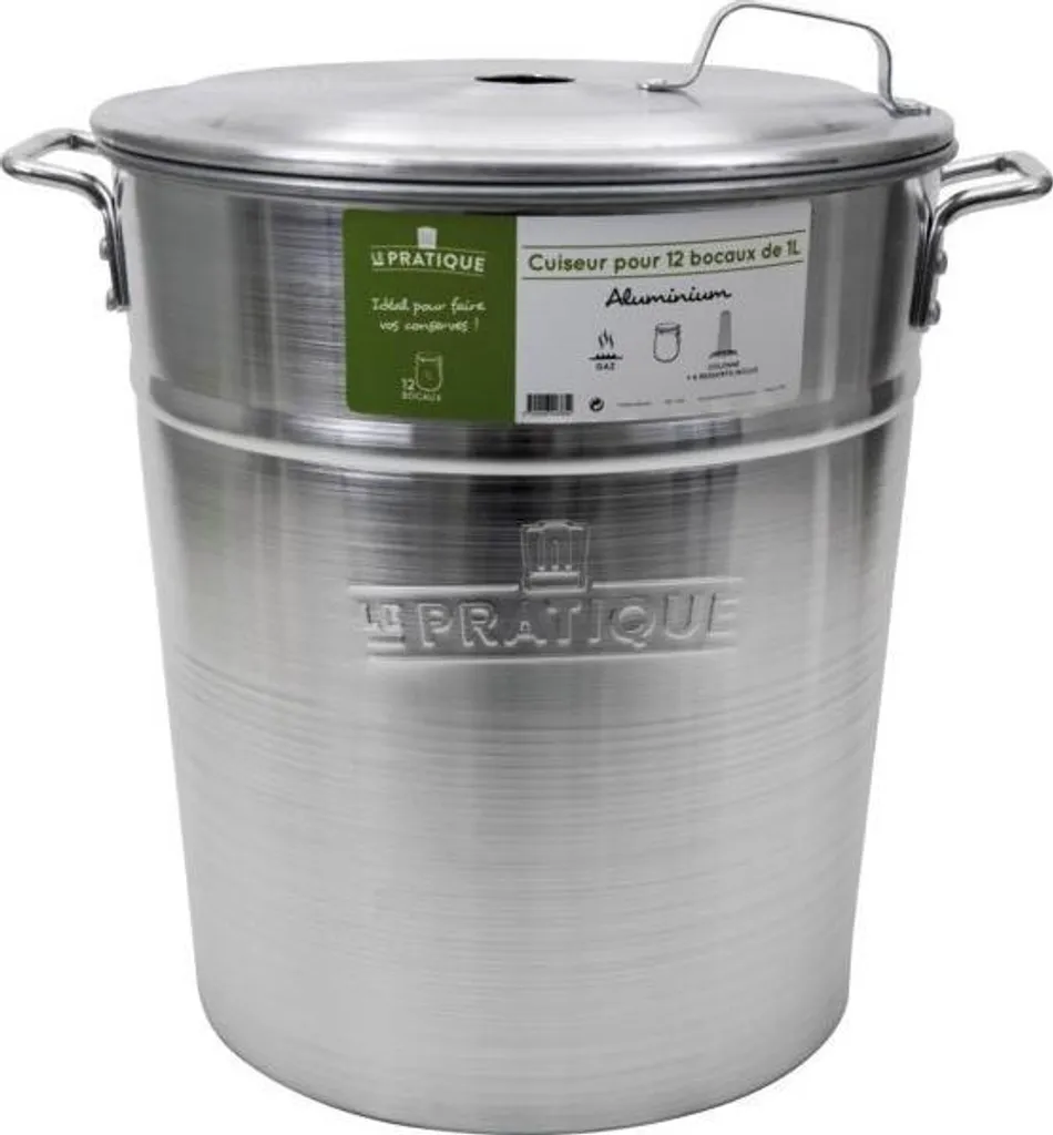 Stérilisateur bocaux 40L en aluminium avec couvercle - Cuiseur familial