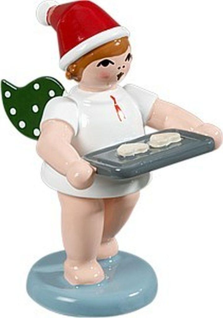 Holzfigur Bäckerengel mit Backblech und Krone Höhe 6cm NEU