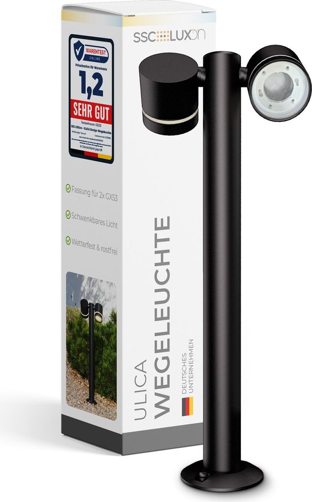 SSC-LUXon ULICA Sockelleuchte außen Fassung für 2x GX53 - Outdoor Pollerleuchte IP54 schwenkbar 230V Wegeleuchte Stehlampe