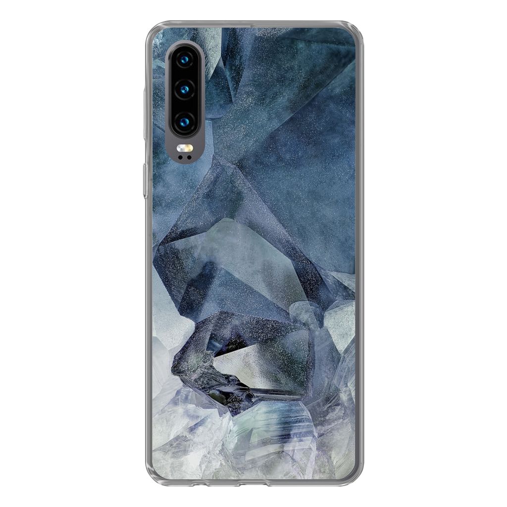 MuchoWow Handyhülle Schutzhülle Hülle für Huawei P30 Naturstein - Blau - Chic Silikon Softcase Handy Hülle - Kartenbesitzer