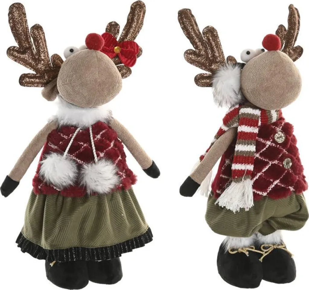 Figurines de Renne de Noël Décoratives en Tissu et Bois - Set de 2 unités