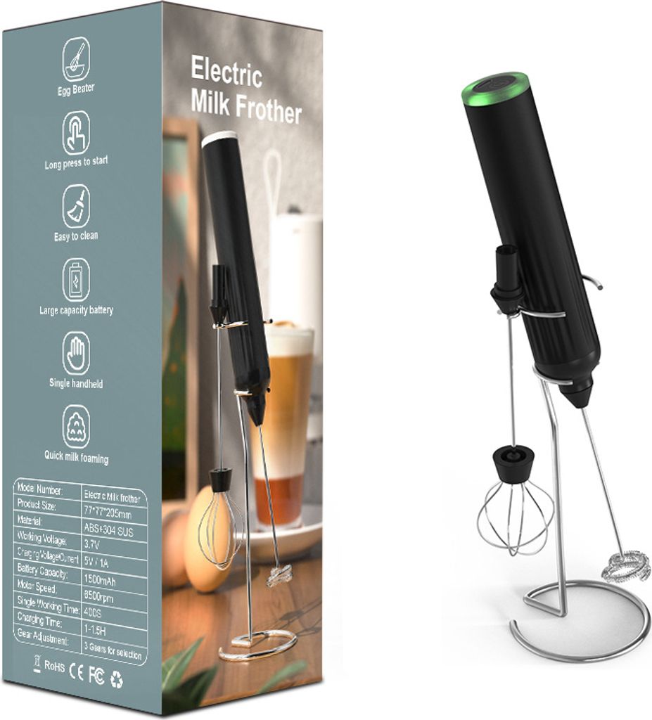 ANTCOOL Elektrischer Milchaufschäumer mit Doppel-Schneebesen USB wiederaufladbarer 2-in-1-Hand-wiederaufladbarer angetriebener Milchaufschäumer-M...
