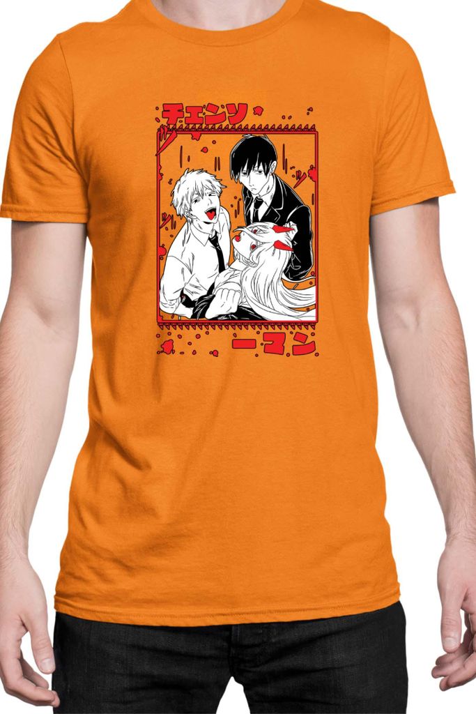 Herren T-Shirt Manga Japan Anime Comics Animation Chainsaw Anime manga Man 16, Man 2XL / Orange