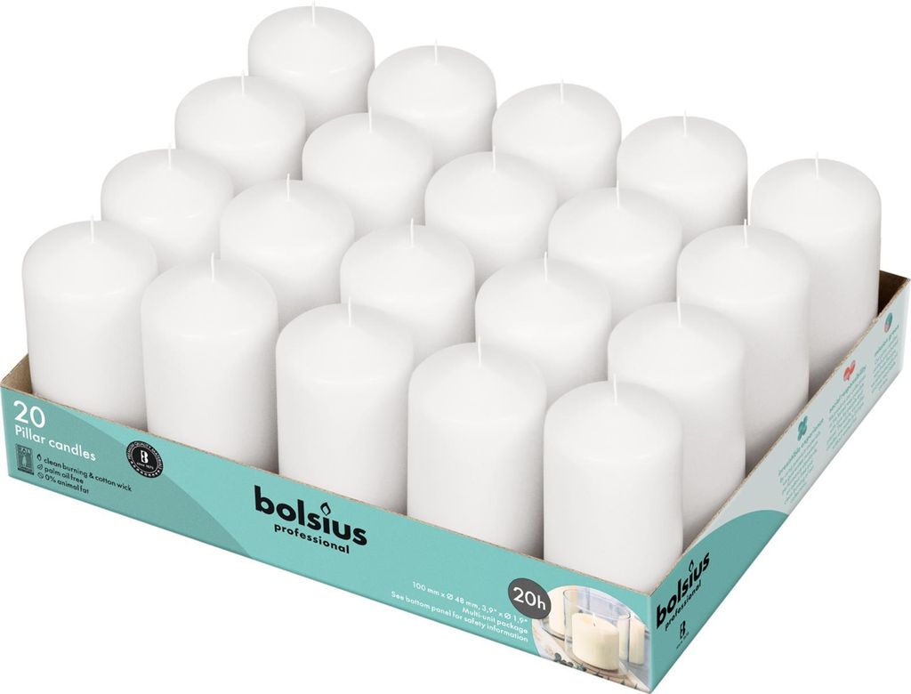 Bolsius Stumpenkerzen 100/48mm weiß 20 Stück Produktbild 
