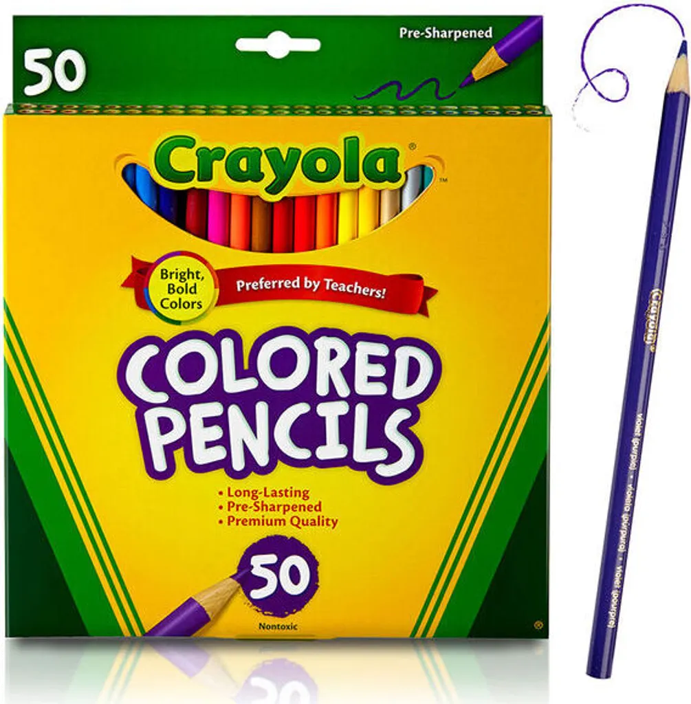 Crayons de Couleur Crayola 50 Couleurs Vibrantes avec Mines Robustes