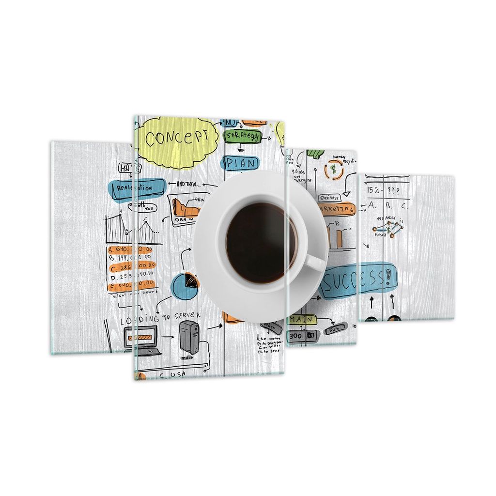 Bilder auf glas - Kaffee Morgen Tasse Frühstück - 120x70cm - Glasbilder - Wandbilder - Kunstdruck - zum Aufhängen bereit - Wanddekoration aus Gl...
