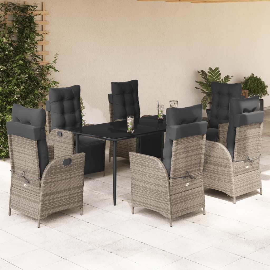 Maison Exclusive - 7-tlg. Garten-Essgruppe mit Kissen Grau Poly Rattan
