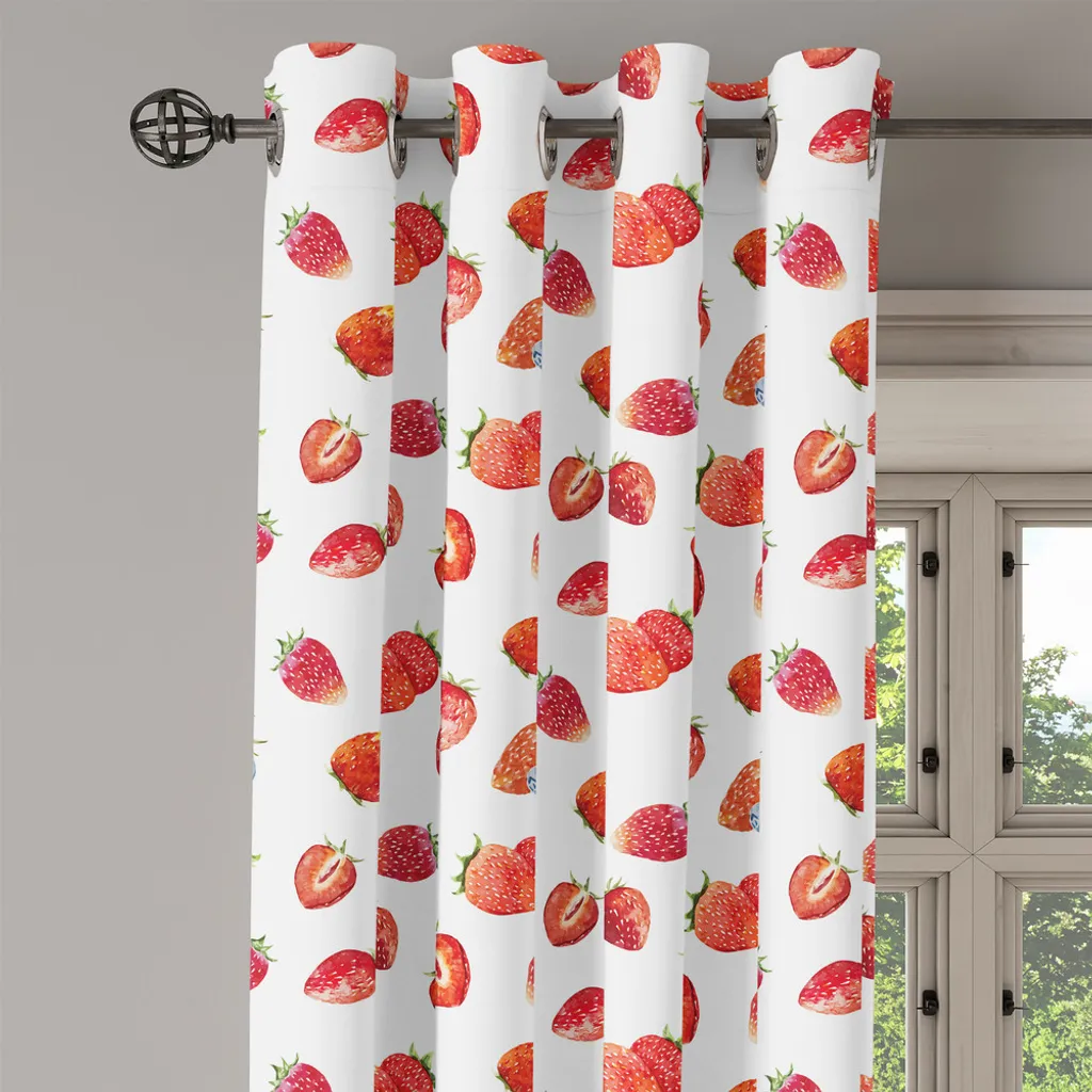 ABAKUHAUS Tenda con occhielli acquerellata, motivi artistici maturi fragole e mirtilli gustosi frutti freschi, tende decorative a 2 pannelli per finestre, 280 cm x 225 cm, blu-grigio vermiglio - 3