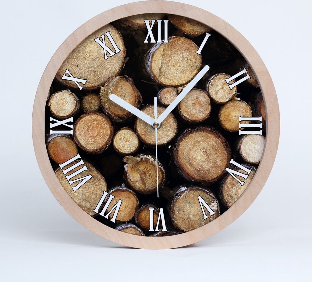 Holzuhr 20fi cm wanduhr - weiße Spitzen - Holzstämme