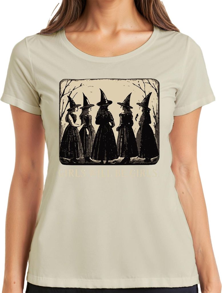 Girls will be girls Hexen Vintage Halloween Gothic Retro Mädchen Damen T-Shirt, Natur, L